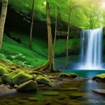 Home 19 폭포 주변 풍경이 아름다운 곳 - **Prompt 1: "A breathtaking, majestic waterfall cascades gracefully into a clear, tranquil pool. The...