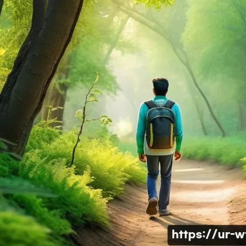 Home 30 폭포 근처 숲길 산책로 - A serene forest pathway in early spring in Pakistan, with soft golden sunlight filtering through den...