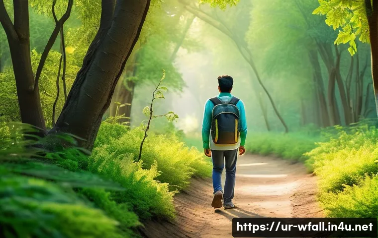 폭포 근처 숲길 산책로 - A serene forest pathway in early spring in Pakistan, with soft golden sunlight filtering through den...