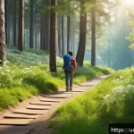 Home 16 폭포와 자연휴양림 코스 - A serene natural forest resort scene in springtime, featuring lush green trees and blooming flowers ...